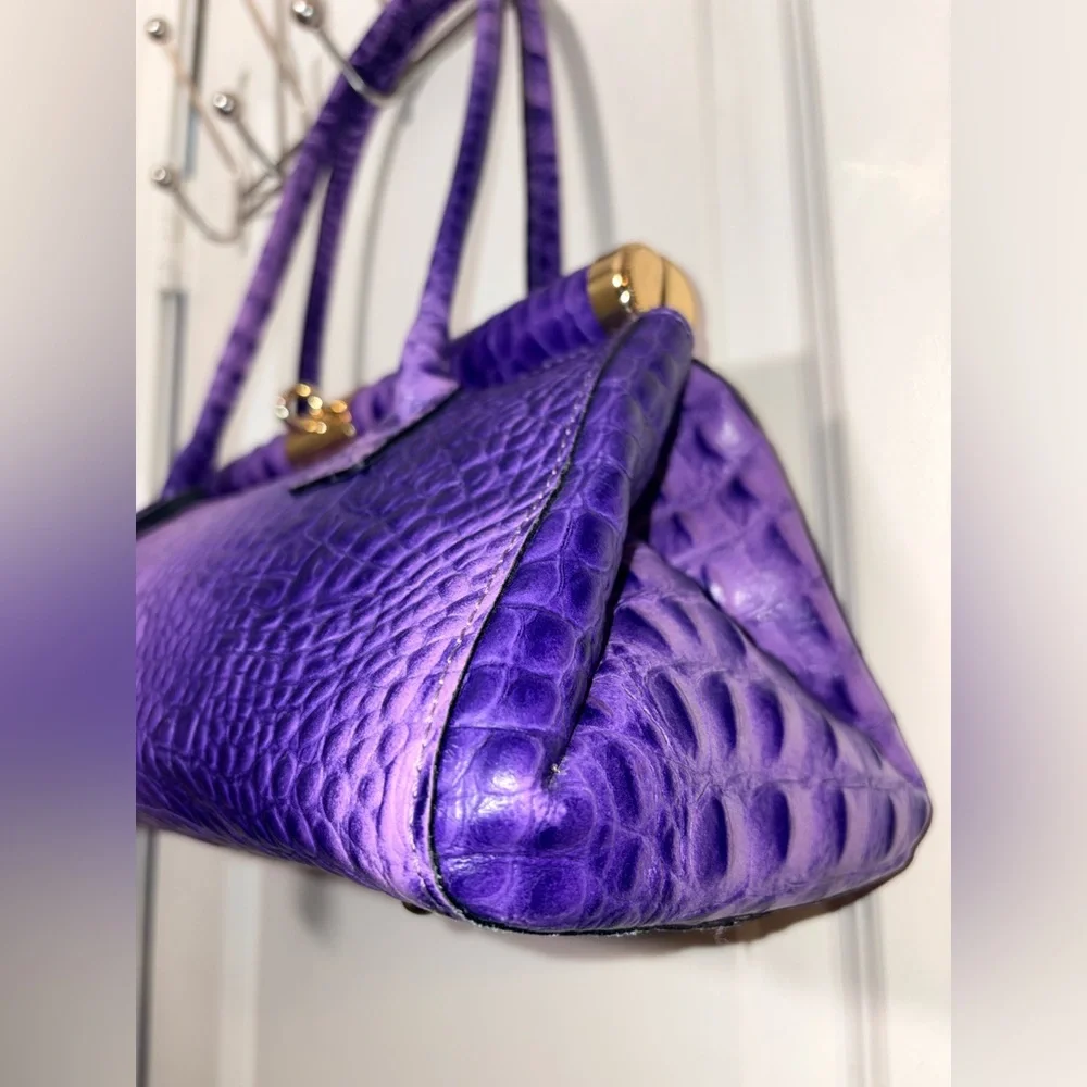 RARE XL Italian Leather Croc Doctor Bag - Electric Amethyst - Picture 5 of 16